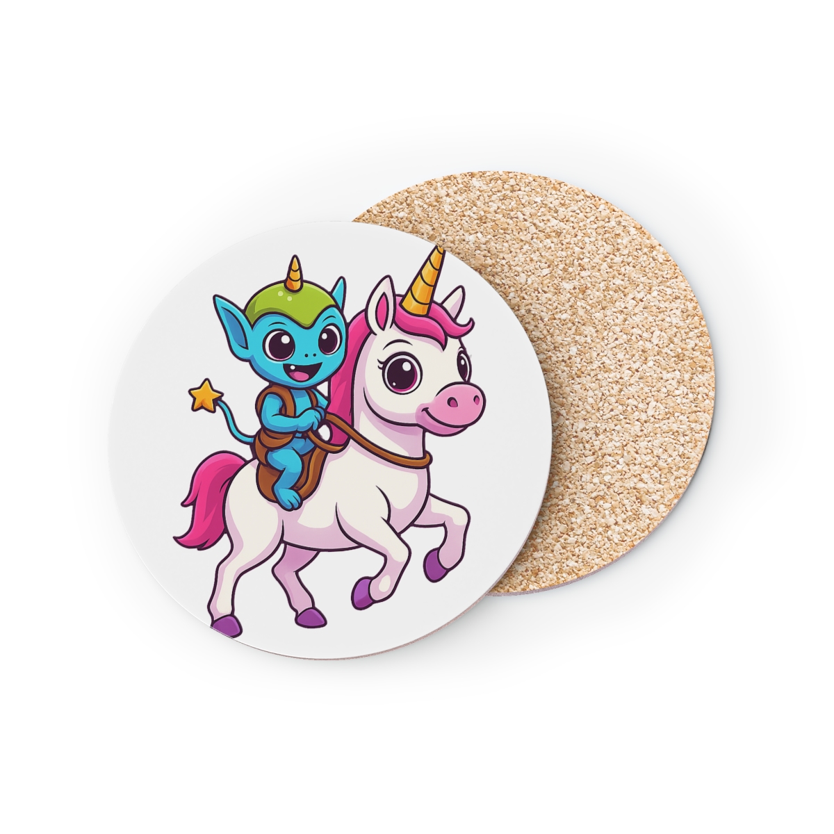 Cute Space Alien Riding Unicorn UFO Glass Coaster