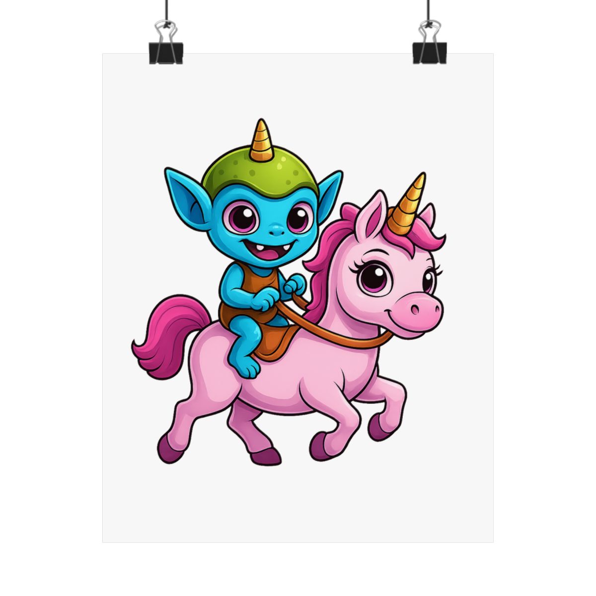 Cute Alien Unicorn Rider UFO Poster | Whimsical Wall Art Print